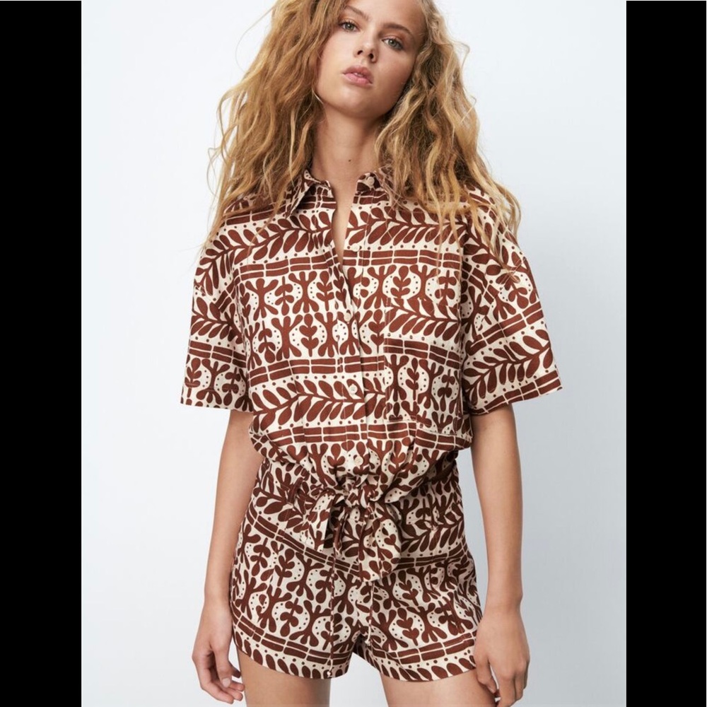 FIRM PRICE ⭐️Zara Printed Linen Blend Short & Top Set 2 Pc - Picture 2 of 9